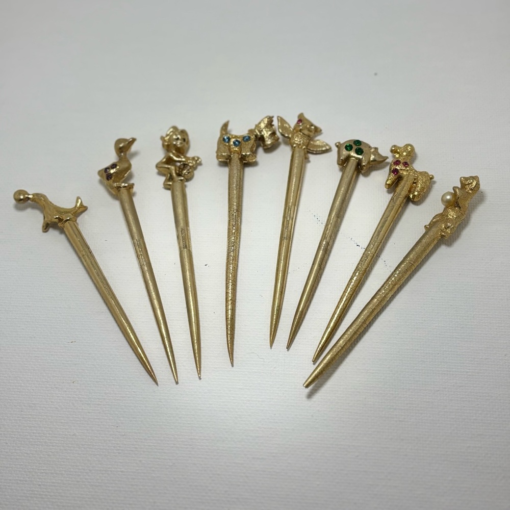 Vintage Gold toned Animal Cocktail Picks Set